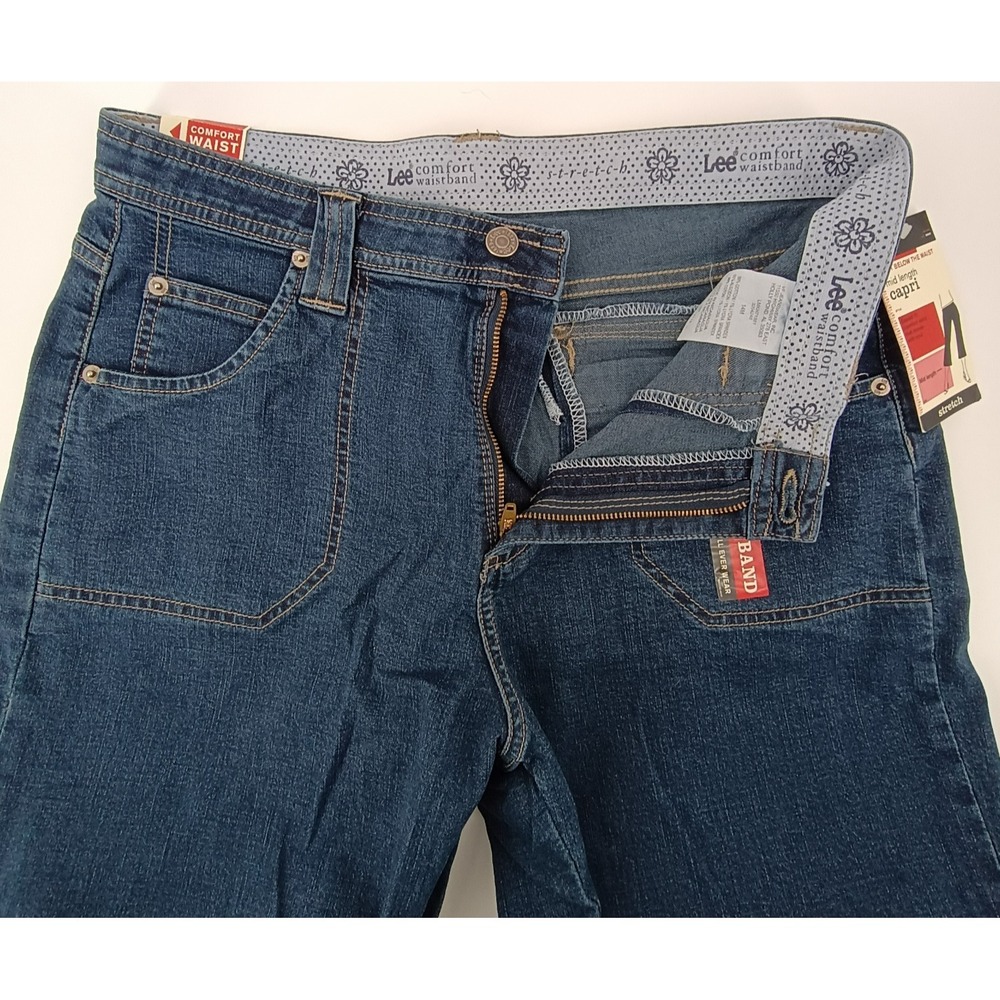Lee Comfort Waist Capri Crop Womens Size 14 Dark Denim Med High Rise Soft NWT - Picture 2 of 13